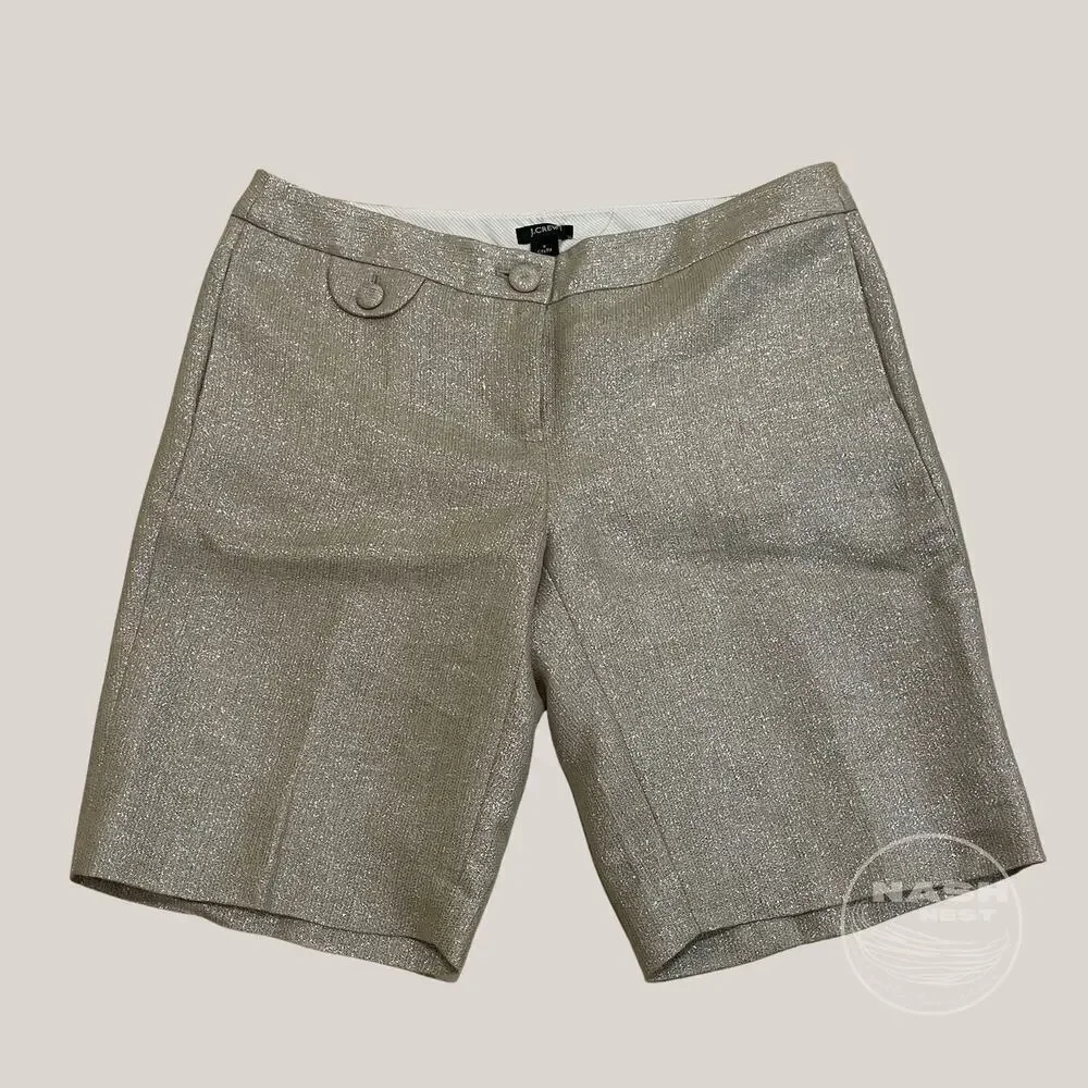 J.Crew NWT City Fit Metallic Linen-Blend Shorts 6 | Old Money Holiday Gold NWT